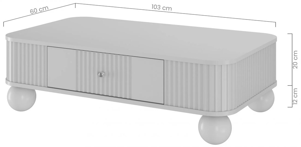 Stolik kawowy z szufladą Vesper 103x60 cm - kaszmir / orzech / złote uchwyty / nogi kule