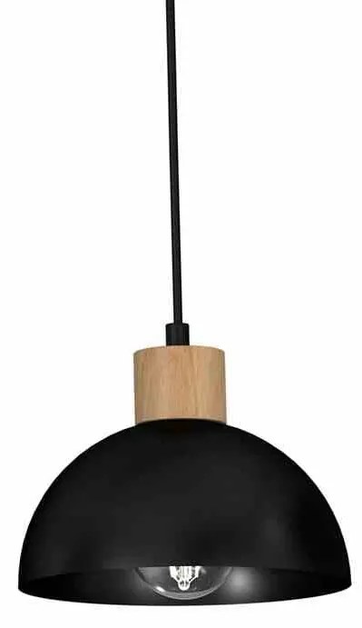 Lampa wisząca, czarna, podwójna, drewno, ERIK Black/Wood 2xE27
