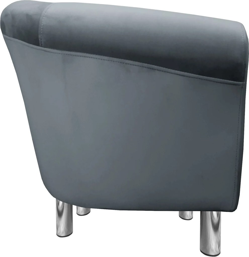 Fotel Milo tkanina Welur wygodny fotel tapicerowany do salonu i sypialni : Kolor nogi - Chrom, Kolor tkaniny - VELVET - BL14, Wysokość nogi - 15 cm