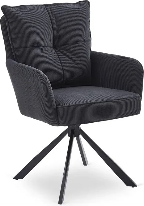 Krzesło Tapicerowane Obrotowe do Salonu CITY Czarne Sztruksowe Loft