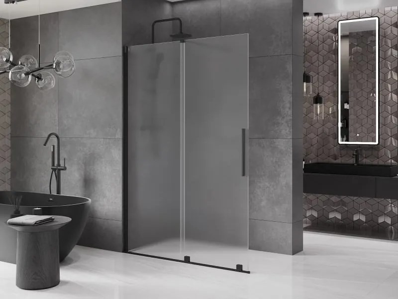 Mexen Velar ścianka prysznicowa rozsuwana Walk-in 140 x 200 cm, szron 8 mm, czarna - 871-140-000-33-70