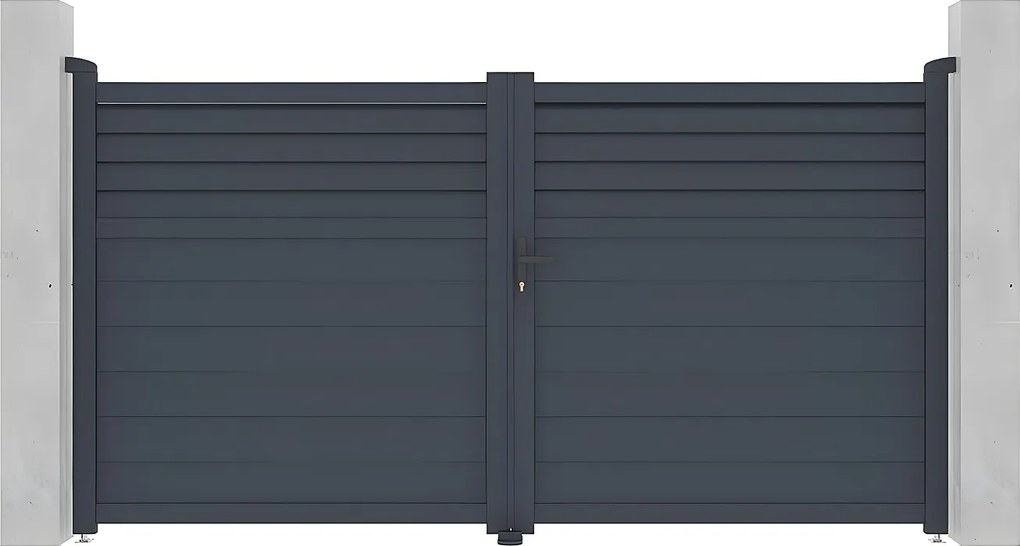 Skrzydłowa, aluminiowa brama z żaluzją Dł.305 x Wys.166 cm antracytowa VIAZO