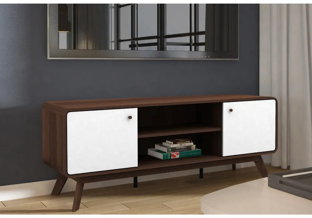 Biało-brązowa szafka pod TV w dekorze orzecha 140x53 cm Caitlin – Støraa
