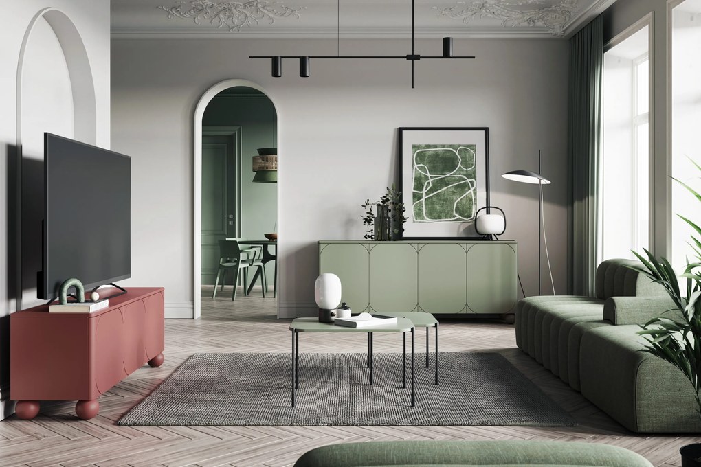 Komoda Sonatia II 200 cm czterodrzwiowa - oliwka / nogi kule