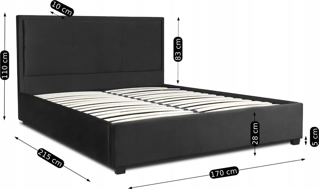 Łóżko Tapicerowane 160x200 cm ANDRE ze Stelażem Dwuosobowe Welurowe Czarne