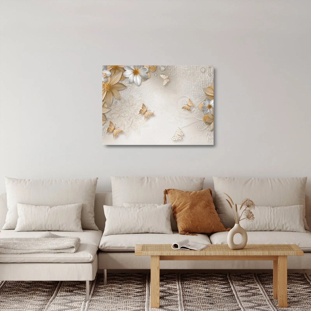 Obraz na szkle - Kwiaty z muszką (70x50 cm)