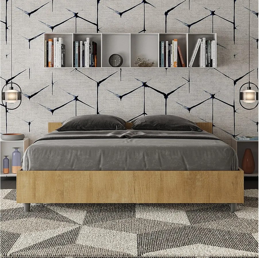Łóżko wyposażone w stelaż z listwami z pojemnikiem 160x190 Dąb naturalny Nuamo