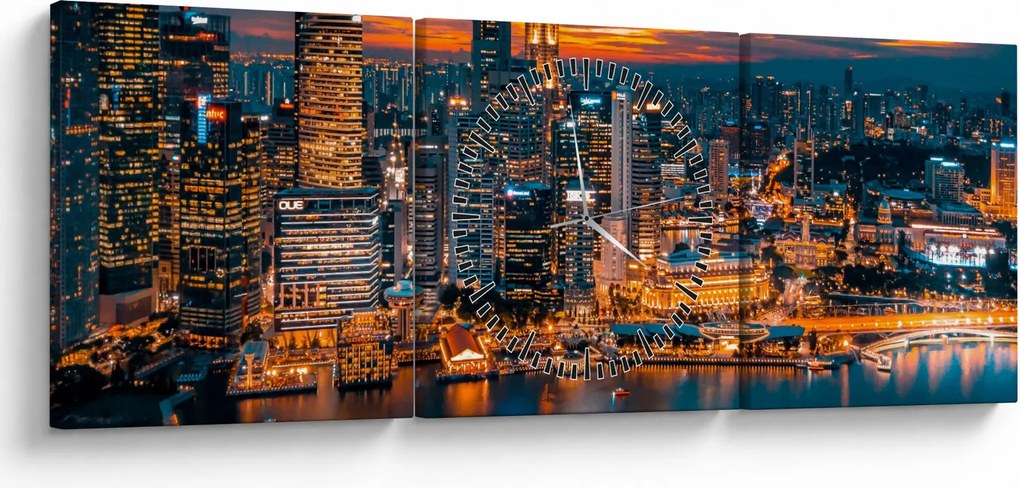 Obraz miasta nocą (z zegarem) (90x30 cm)