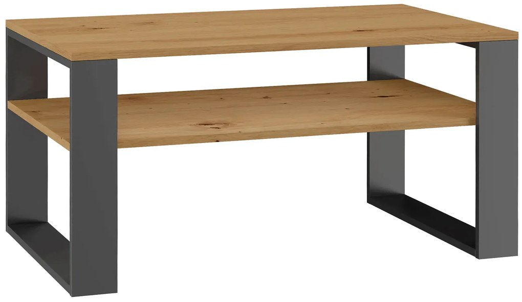 Prostokątny stolik kawowy z półką dąb artisan + antracyt - Renfi 4X