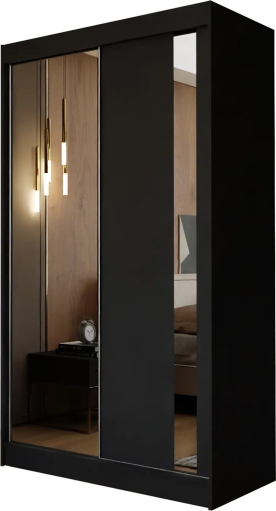 Szafa Przesuwna GRAZIA 120 cm z Lustrem Szafa Dwudrzwiowa Czarna