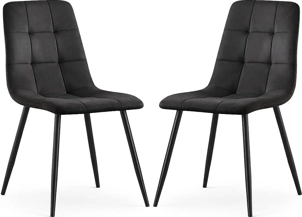 2x Welurowe krzesło tapicerowane pikowane Czarne NERO Czarne nogi