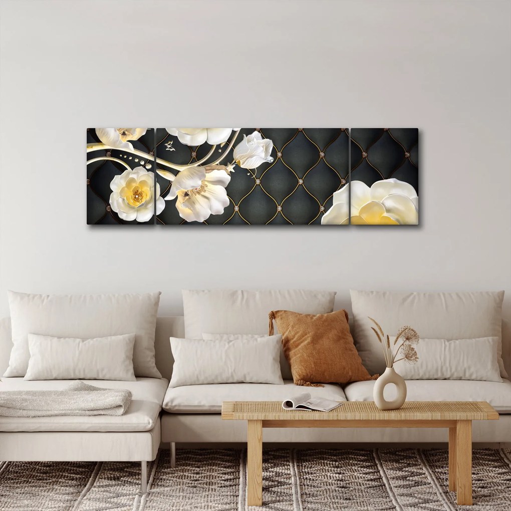Obraz białych kwiatów róży (170x50 cm)