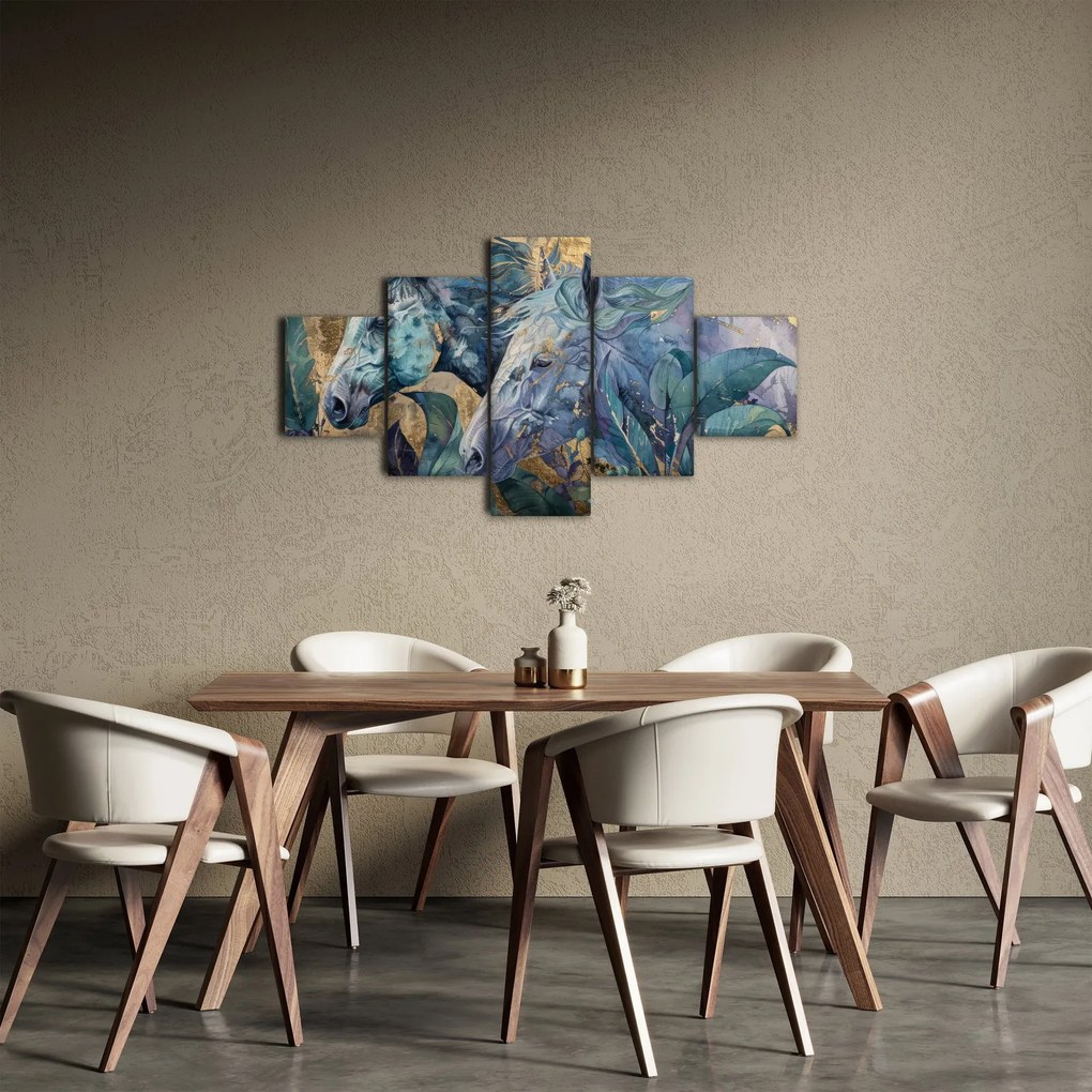 Obraz - Konie na złotym tle (125x70 cm)