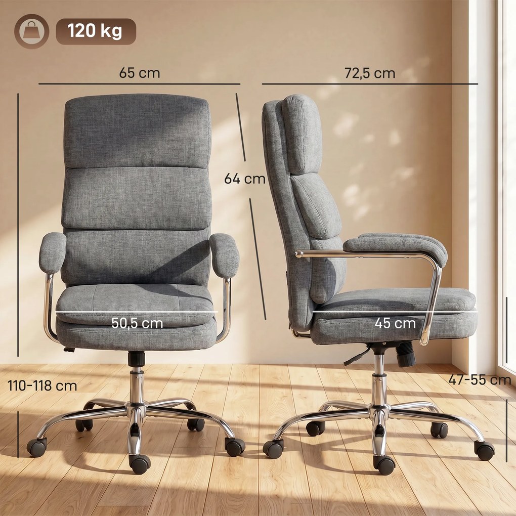 HOMCOM Krzesło do Home Office, regulowane wysokościowo, obrotowe 360° krzesło biurowe do pracy w domu, szare | Aosom PL