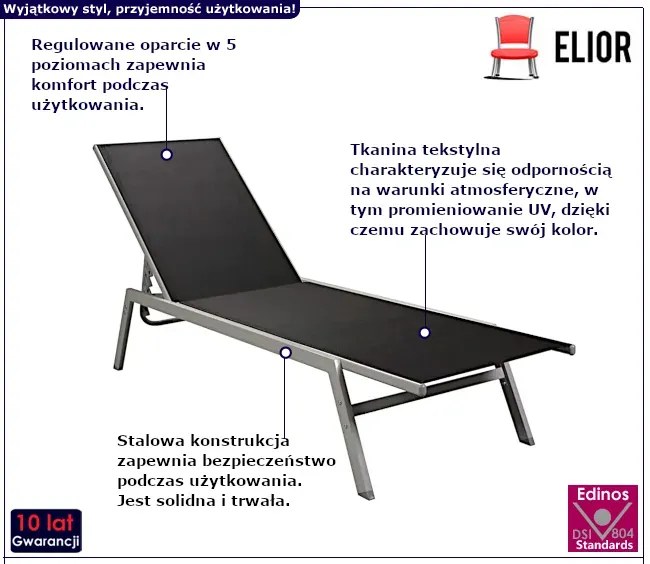 Czarny leżak z regulowanym oparciem - Tandi