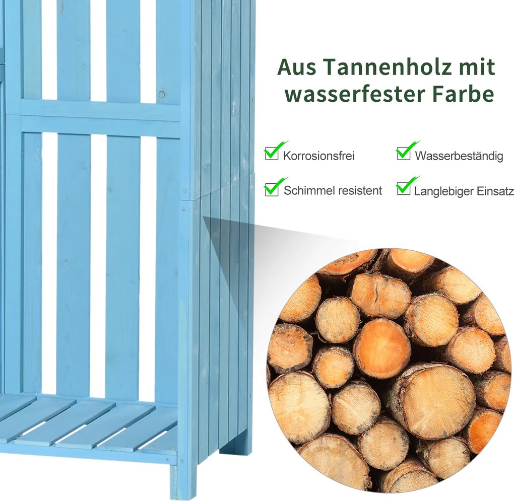 Przestronny Szop Ogrodowy Outsunny z Miejscem na Drewno i Półkami, Błękit Nieba