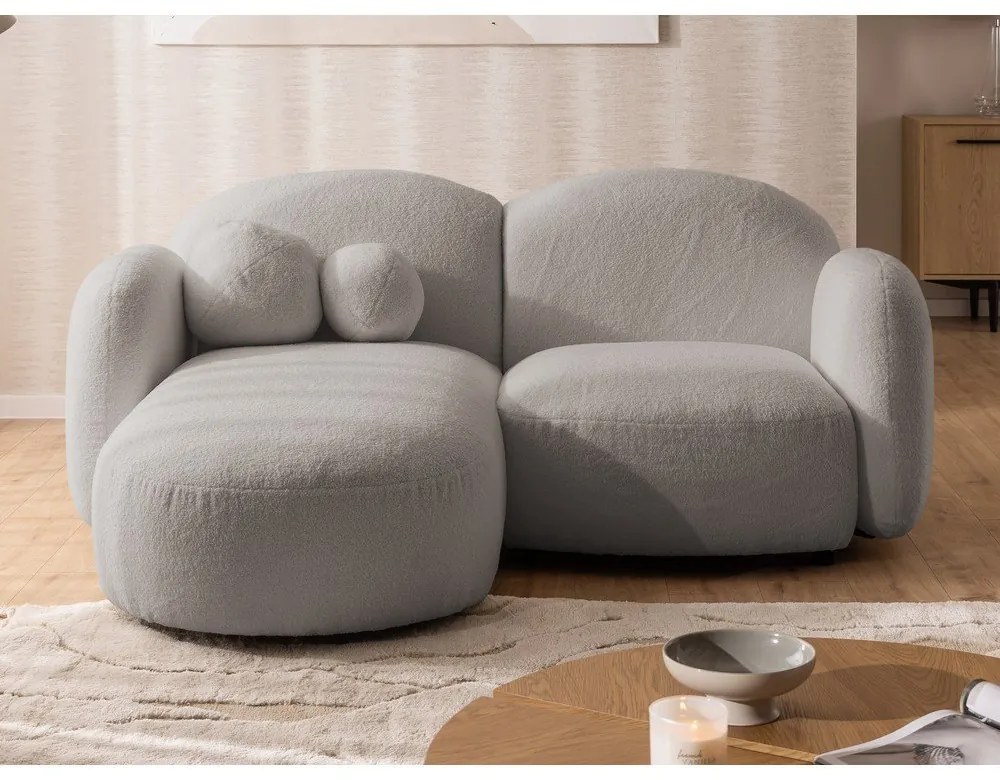 Szary narożnik z materiału bouclé (lewostronny/z szezlongiem) Orbit – Ropez