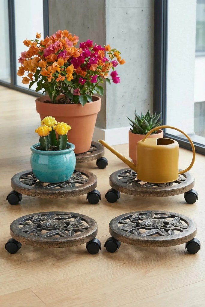 Zestaw brązowych kwietników na kółkach N4-Z59