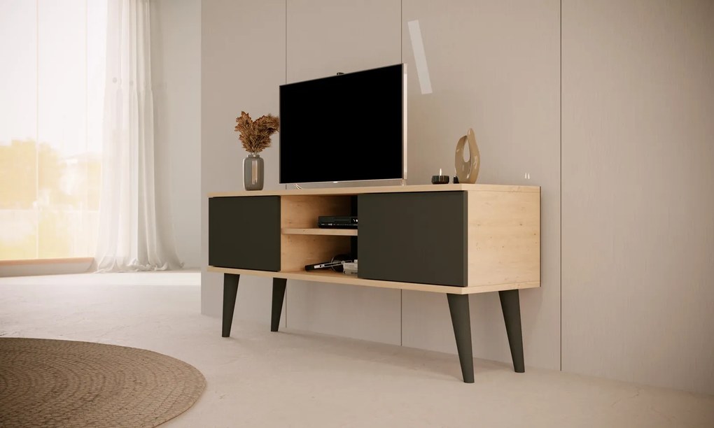 Nowoczesna szafka pod telewizor Toronto 120 dąb artisan/czarny