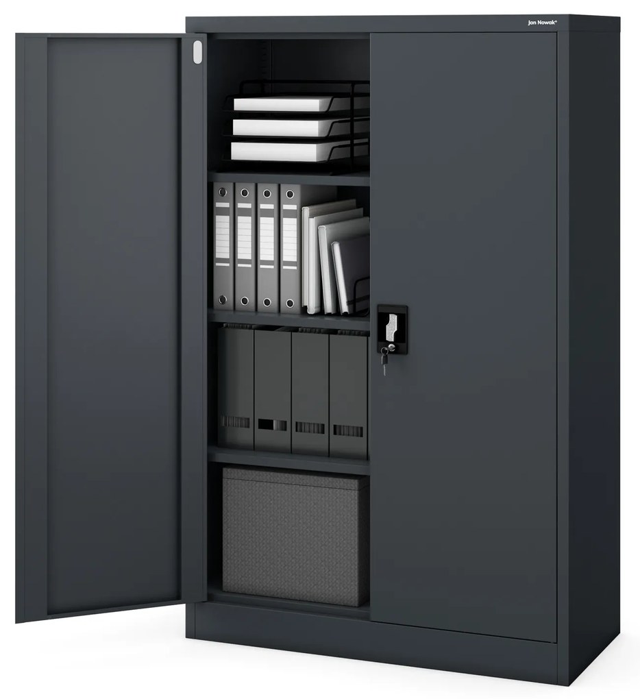 Biurowa szafa metalowa na akta KEVIN, 900 x 1400 x 400 mm, antracyt