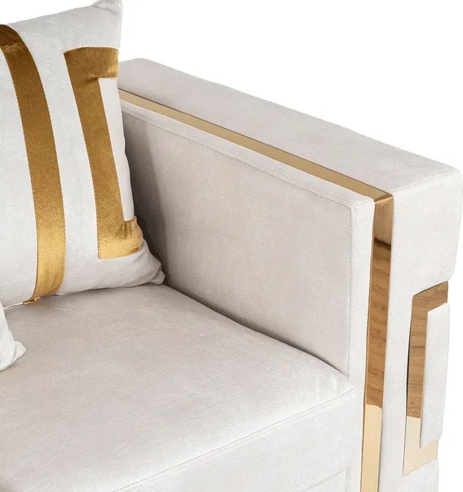 Sofa PALLAZO 3S Trzyosobowa Kremowo/Złota Welurowa Glamour