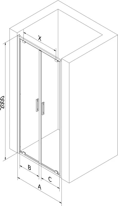 Mexen Exo drzwi prysznicowe podwójne uchylne 100 cm, transparent, czarne - 8182-100-000-70-00
