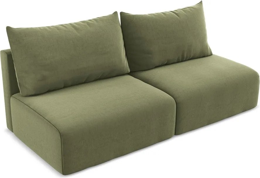 Zielona aksamitna rozkładana sofa ze schowkiem 216 cm Kalena – Makamii