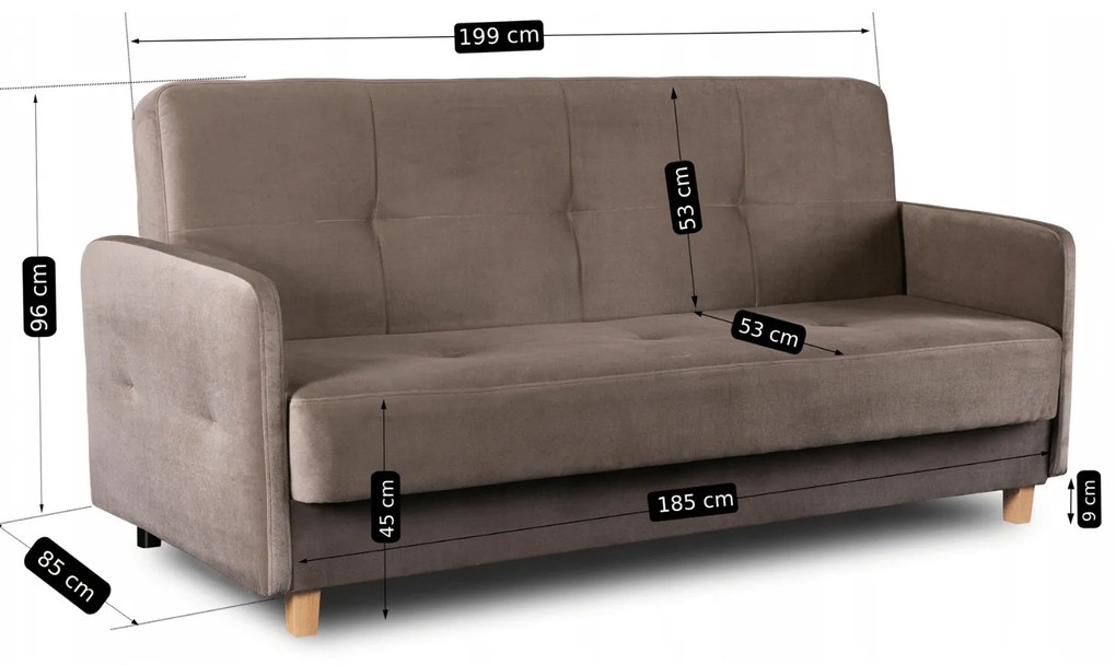 Sofa z Funkcją Spania CUBA Rozkładana Wersalka Dwuosobowa Beżowa Nowoczesna do Salonu