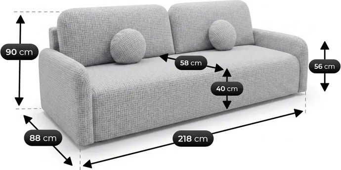 Sofa DUO Rozkładana Dwuosobowa Szara Szenil Japandi