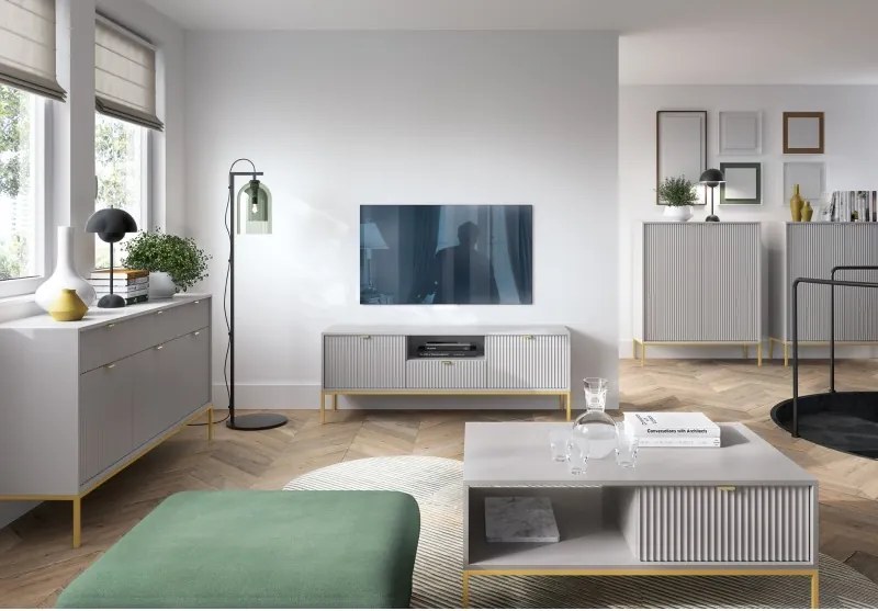 NAYA Szafka RTV 154 szara | złoty stelaż