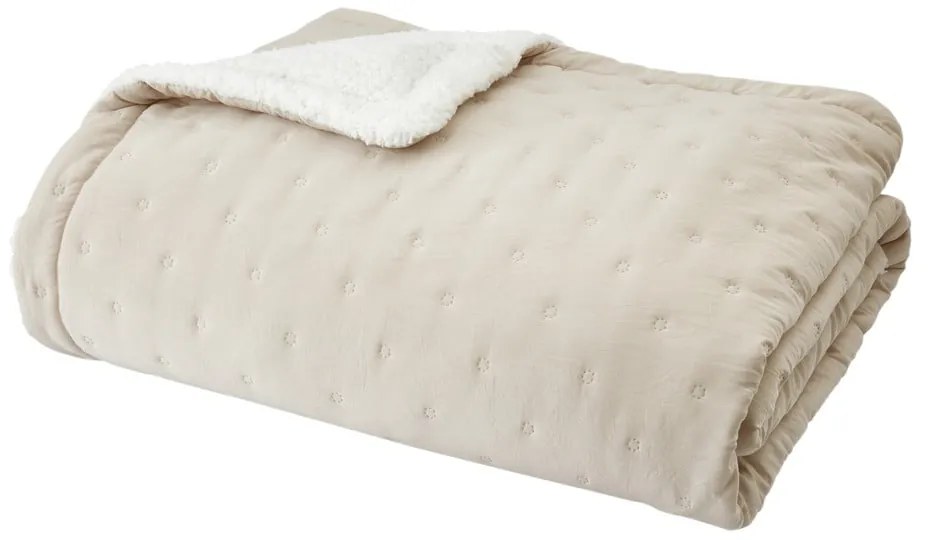 Kremowa narzuta pikowana z materiału sherpa 220x230 cm Cosy Nori – Catherine Lansfield