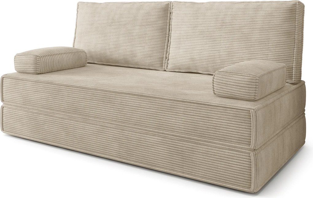 Masseno Sofa piankowa SILAR z funkcją spania, Kanapa z pianki do salonu, Bezmontażowa, Tkanina sztruksowa – Kremowy POSO 100