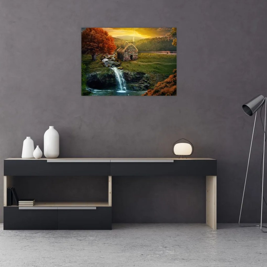 Obraz domku w bajkowym krajobrazie (70x50 cm)