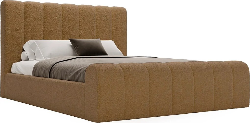 Emporius Valetta łóżko dwuosobowe 160x200 - wyoski przód, pojemnik, tkanina boucle - łóżko sypialniane w nowoczesnym stylu - pomarańczowy (Anthology 10)