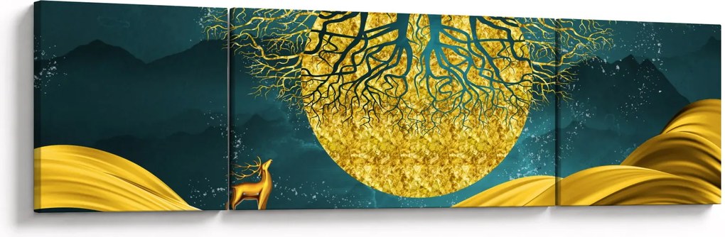 Obraz - Abstrakcja, złoty krajobraz (170x50 cm)