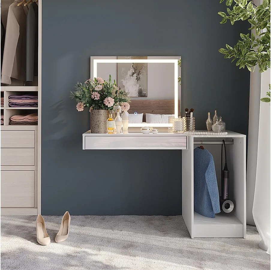 Stół toaletowy biały/biały wysoki połysk 120x50.1x76 sherry