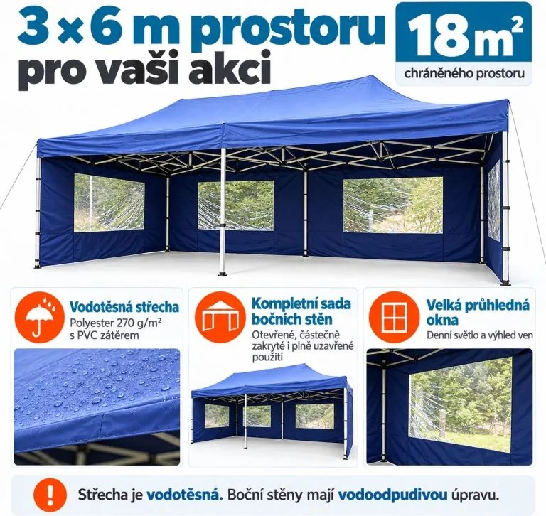 Pawilon ogrodowy rozkładany 3 x 6 m - niebieski