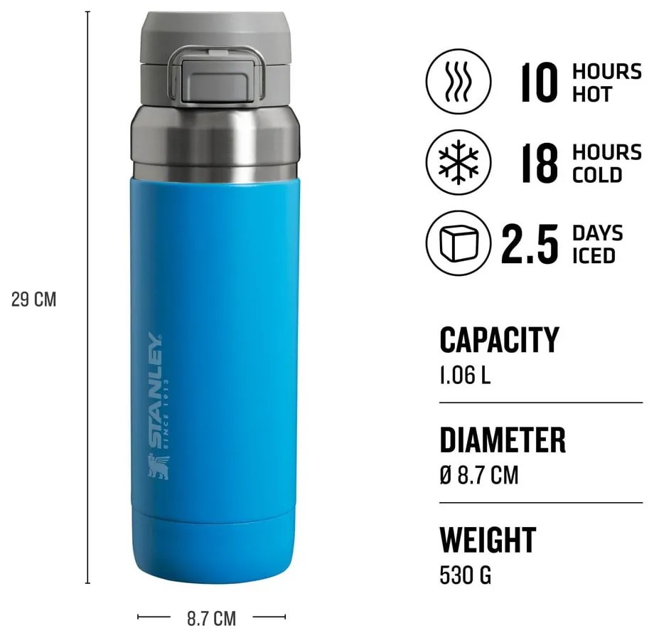 Niebieska butelka termiczna ze stali nierdzewnej 1,06 l QUICK FLIP Azure – Stanley