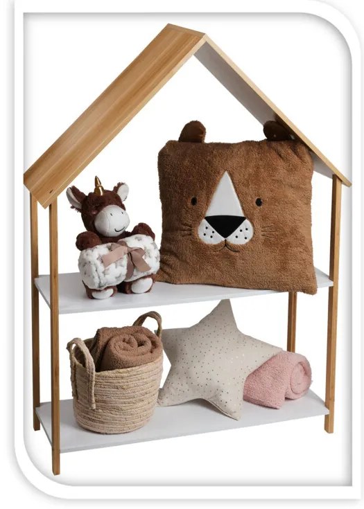 Regał do pokoju dziecka domek, bambus i MDF, 80 x 30 x 108 cm