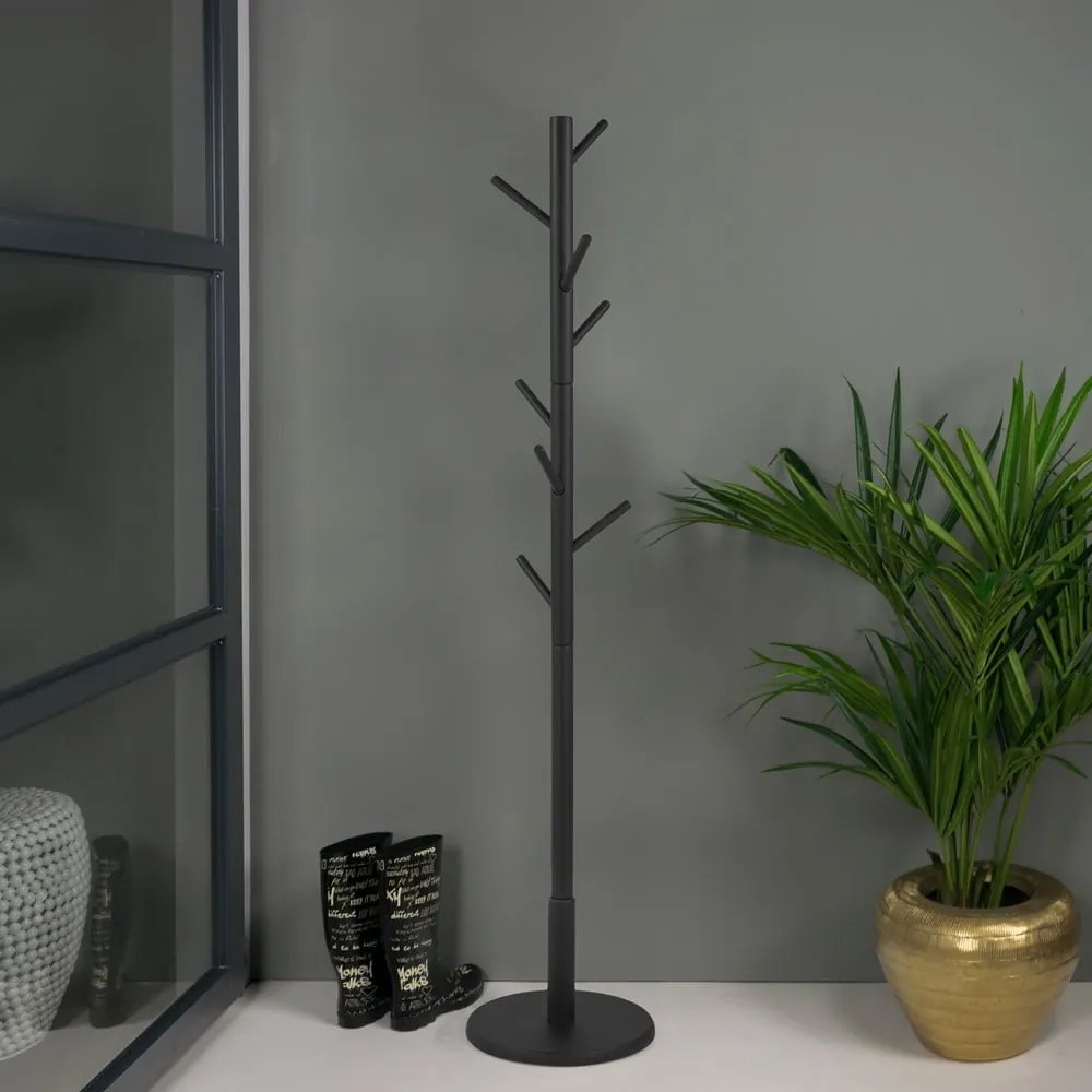 Czarny wieszak z litego drewna kauczukowego ø 36x170 cm Bro – Spinder Design