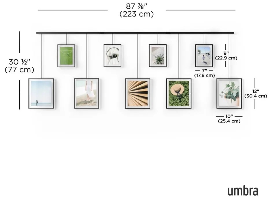 Czarne metalowe ramki ścienne zestaw 9 szt. 223x77,5 cm Exhibit – Umbra