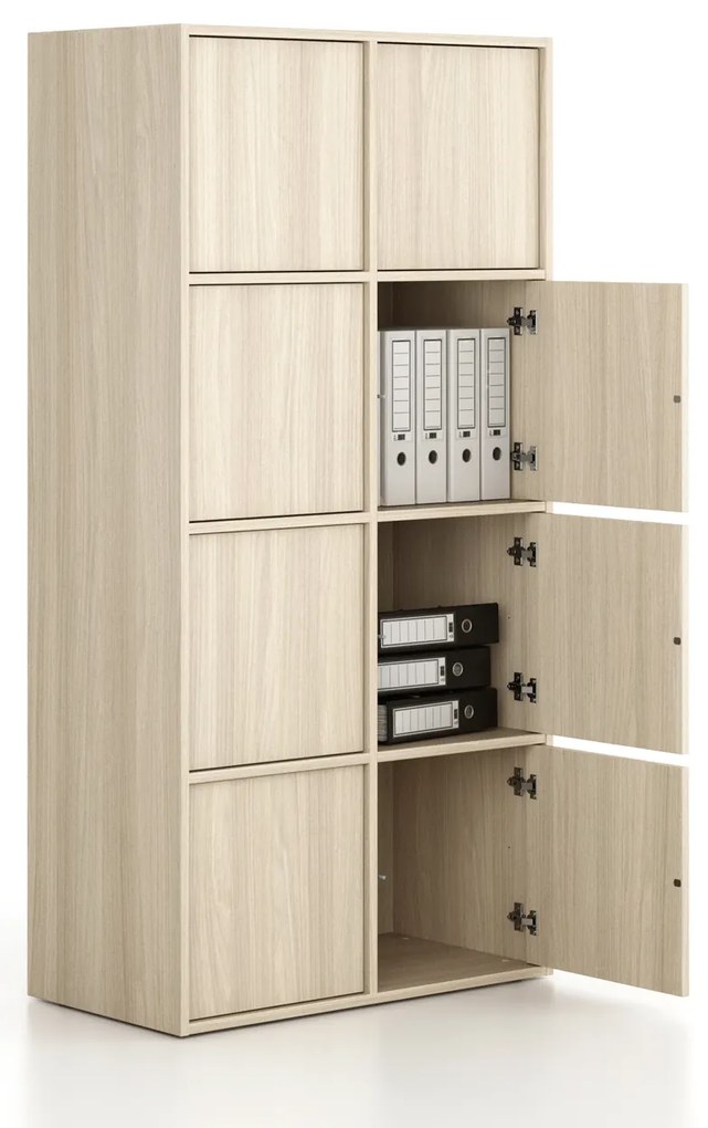 Szafka biurowa FRAME, 8x drzwi, 872 x 450 x 1735 mm, PUSH-lock, dąb naturalny