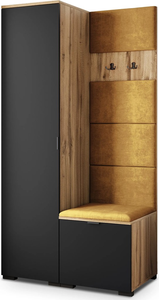 Masseno Garderoba LORI 95/181/51 cm Nowoczesna Szafa do Przedpokoju Dąb wotan, MONOLITH 48 (Żółty)