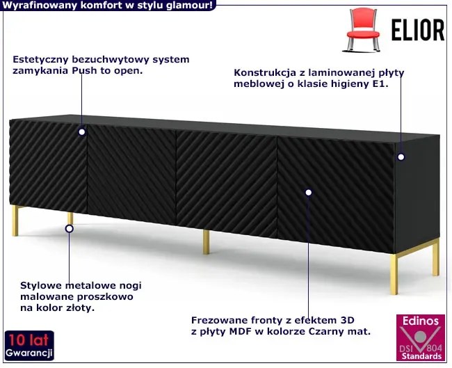 Szafka rtv z frontem 3D czarny mat + złote nóżki - Resa 7X