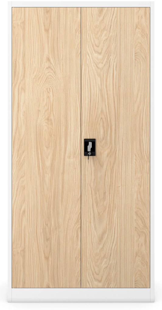 Biurowa szafa metalowa JAN, 900 x 1850 x 400 mm, Eco Design: biała/ dąb sonoma