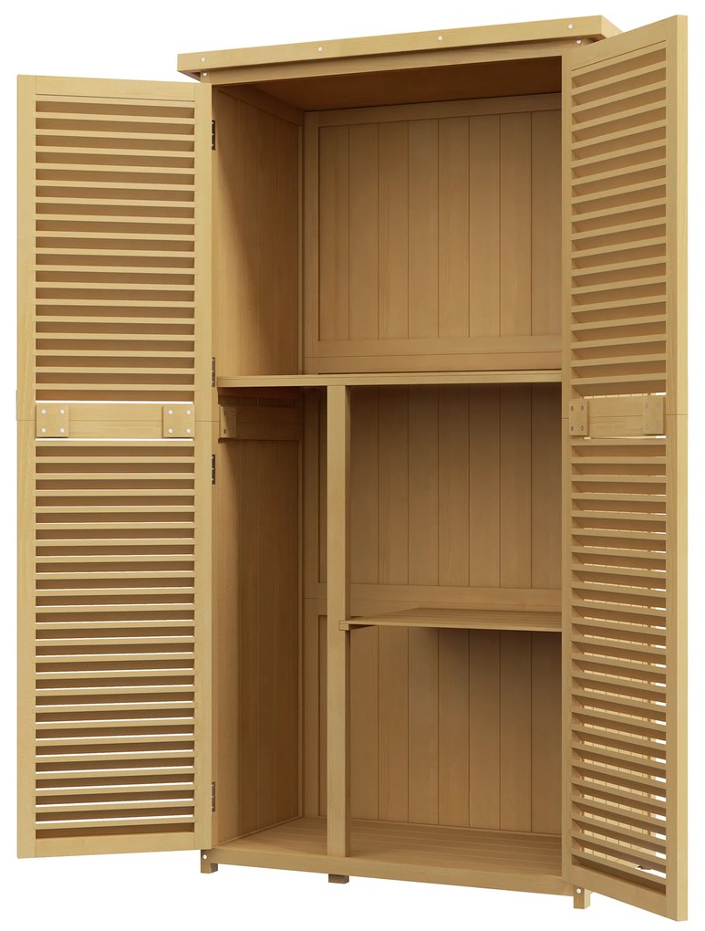 Outsunny Szafka Ogrodowa Wodoodporna, 2 Drzwi z Zamkiem, Drewno Sosnowe, 87D x 46,5S x 160W cm, Jasnożółty