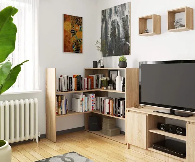 Narożny niski regał na książki dąb sonoma M3-Z55