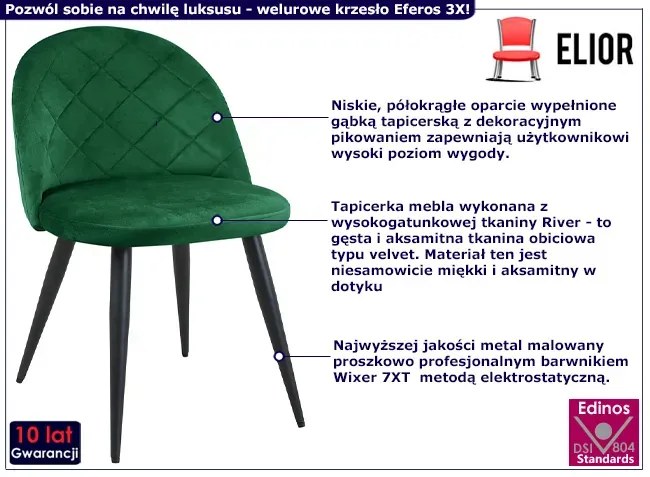 Welurowe krzesło z pikowanym oparciem butelkowa zieleń M5-L34