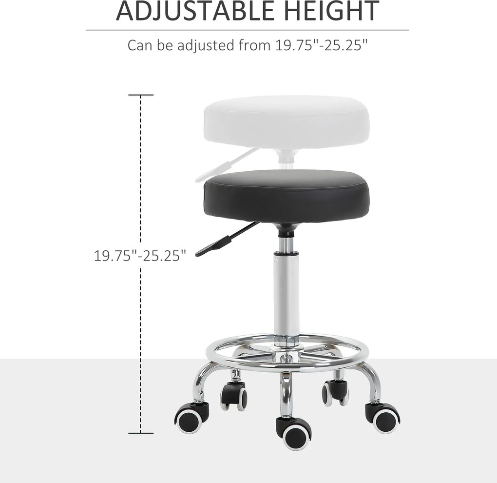 Vinsetto Taboret salonowy, regulowany, sztuczna skóra, do 110 kg, Ø42x50-64H cm, Czarny