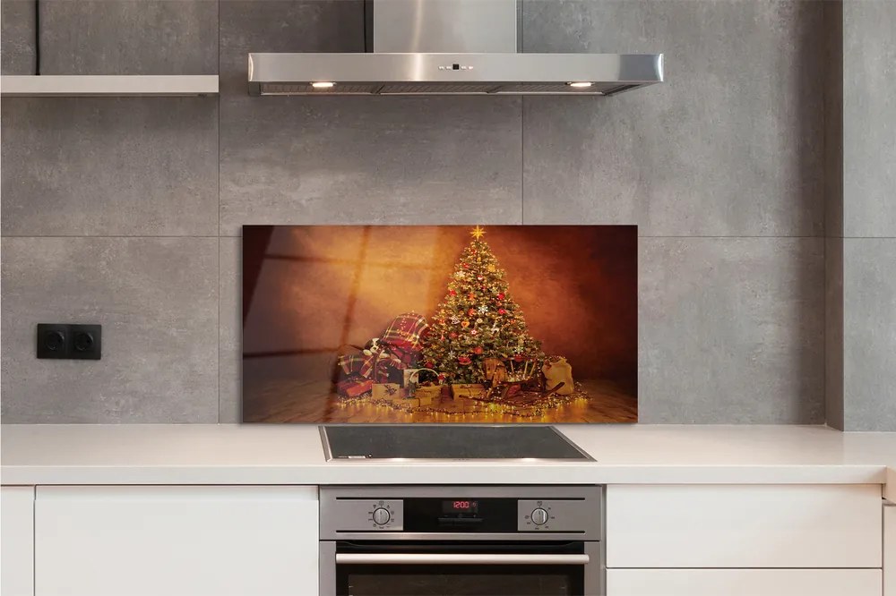 Szklany Panel Świąteczne Drzewko z Lampkami